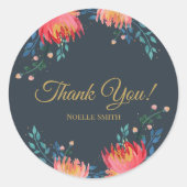Dankeschön! Dunkelblau, elegant, Whimsikale Blume Runder Aufkleber (Vorderseite)