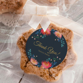 Dankeschön! Dunkelblau, elegant, Whimsikale Blume Runder Aufkleber