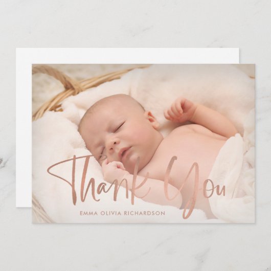Dankeschön | Elegantes Foto Geburtsankündigung Ankündigung (Vorne/Hinten)