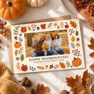 Dankeschön-Familienfoto Herbstblätter Personalisie Postkarte