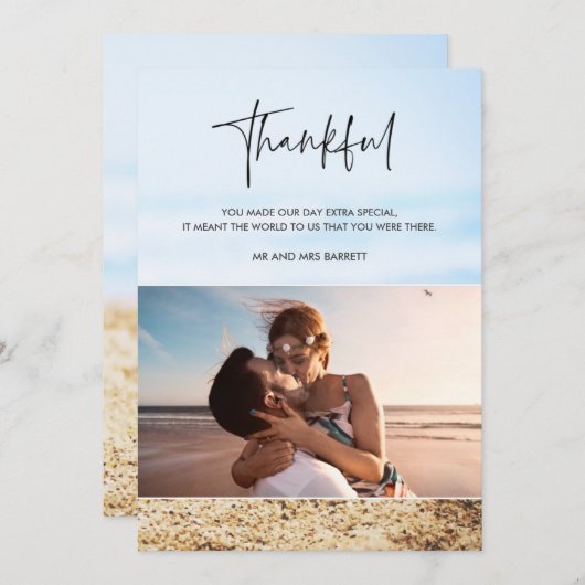 Dankeschön Foto für Hochzeiten am Strand Dankeskarte (Vorne/Hinten)