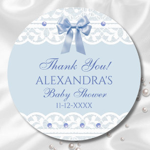 Dankeschön für das Babygeschenk Blue Bow Regency L Runder Aufkleber