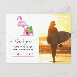 Dankeschön für den Abschluss am Strand mit rosa Fl Postkarte
