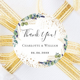 Dankeschön für den Hochzeitstag Eukalyptus Glitzer Runder Aufkleber