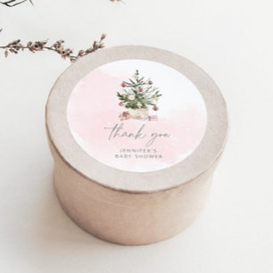 Dankeschön für die rosa Winter-Weihnachtsbaum-Baby Runder Aufkleber
