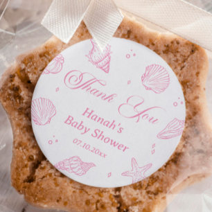 Dankeschön für die Strand-Baby-Party in Rosa  Runder Aufkleber