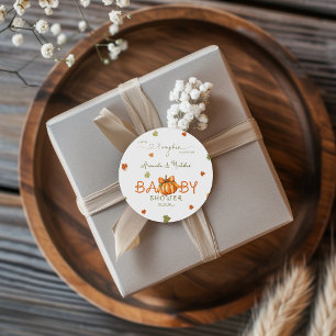 Dankeschön für Herbstblätter-Kürbis-Baby-Party Runder Aufkleber