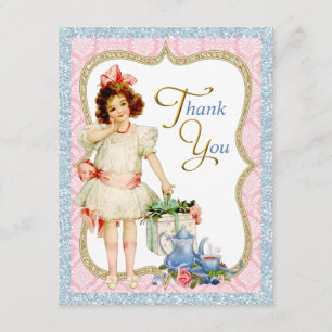 Dankeschön für Mädchen-Vintage-Teeparty Dankeskarte