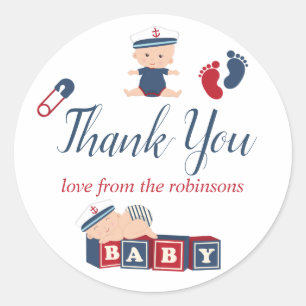 Dankeschön für Nautical Boy Baby Shower Runder Aufkleber