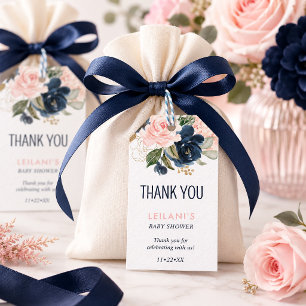 Dankeschön für rosa marineblaue florale Wasserfarb Geschenkanhänger