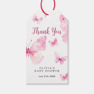 Dankeschön für rosa Schmetterling-Baby-Party Geschenkanhänger