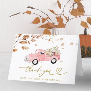 Dankeschön für rosa Vintage-LKW-Herbst-Baby-Party Dankeskarte