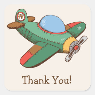 Dankeschön für Vintage-Spielzeugflugzeug Quadratischer Aufkleber