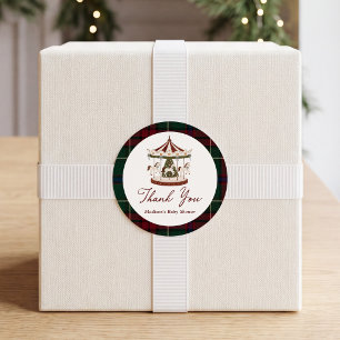 Dankeschön für Vintage-Weihnachtskarussell-Baby-Pa Runder Aufkleber