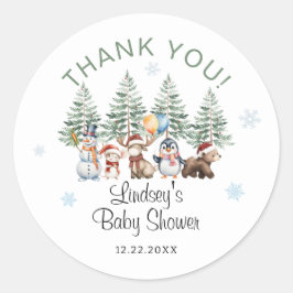 Dankeschön für Winter-Baby-Party Runder Aufkleber