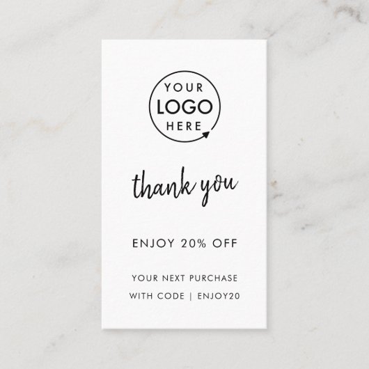 Dankeschön | Geschäftslogo Modern White Rabattkarte (Vorderseite)