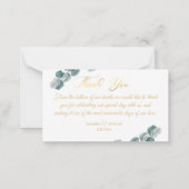 Dankeschön, Goldkalligraphie Eukalyptus Hochzeit Mitteilungskarte (Rückseite)