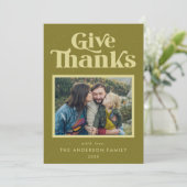 Dankeschön Green Retro Erntedank Foto Feiertagskarte (Stehend Vorderseite)
