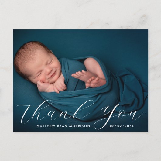 Dankeschön | Handschrift Babyankündigung Postc Postkarte (Vorderseite)