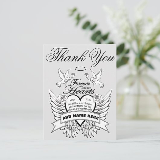 Dankeschön | Hearts and Doves Memorial Postcard Postkarte (Stehend Vorderseite)