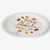 Dankeschön Herbstlaub Erntedank Monogram Pappteller (Schrägansicht)