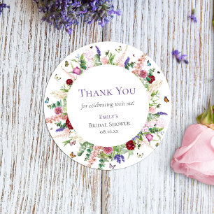 Dankeschön in Rosa Lila Blumen Schmetterlinge Runder Aufkleber