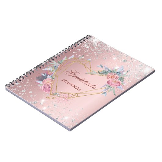 Dankeschön Journal blush pink blumensilber Glitzer Notizblock (Linke Seite)