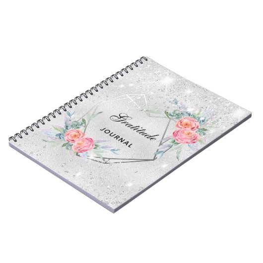 Dankeschön Journal silber pink floralen Glitzer Notizblock (Linke Seite)