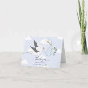 Dankeschön-Karte für Baby-Party mit blauem Storch Karte