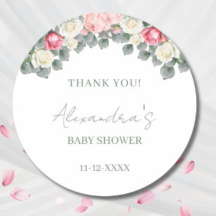 Dankeschön-Karten für Vintage-Gartenrosen-Baby-Par Runder Aufkleber