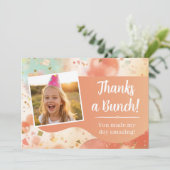 Dankeschön Kindergeburtstag Foto Pastell Konfetti Dankeskarte (Stehend Vorderseite)