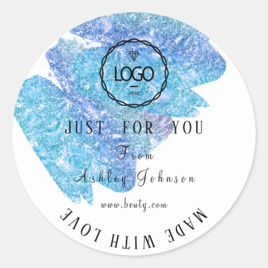 Dankeschön Logo aus Liebe Blau und Wasser Runder Aufkleber (Vorderseite)