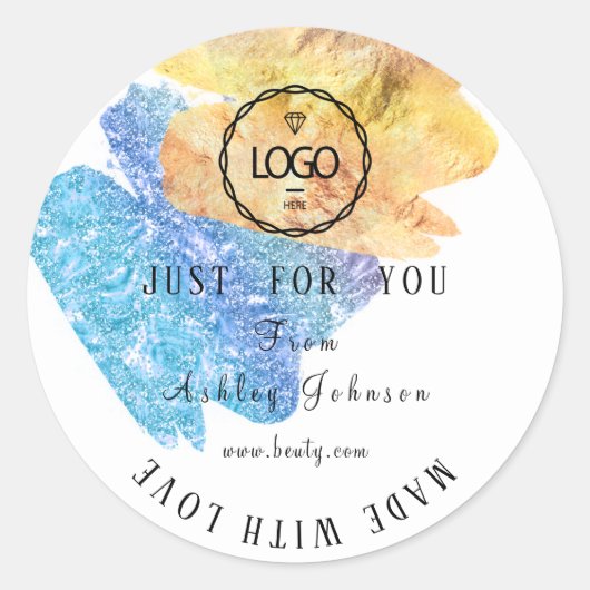 Dankeschön Logo aus Liebe Blue Orange Runder Aufkleber (Vorderseite)