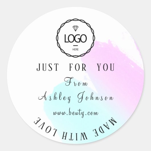 Dankeschön Logo aus Liebe Blue Pink Runder Aufkleber (Vorderseite)