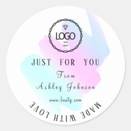 Dankeschön Logo aus Liebe Blue Pink White Runder Aufkleber