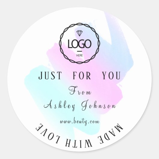 Dankeschön Logo aus Liebe Blue Pink White Runder Aufkleber (Vorderseite)