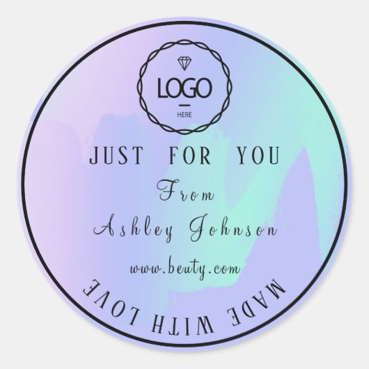 Dankeschön Logo aus Liebe Mint Blue Lila Runder Aufkleber (Vorderseite)