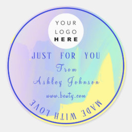 Dankeschön Logo aus Liebe Minze, blau-gelbe Farbe Runder Aufkleber