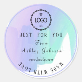 Dankeschön Logo aus Liebe Minze blauer Gerahmter F Runder Aufkleber