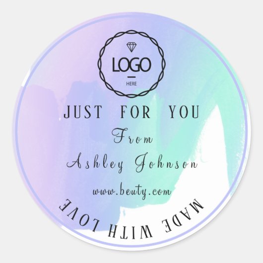 Dankeschön Logo aus Liebe Minze blauer Gerahmter F Runder Aufkleber (Vorderseite)