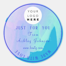 Dankeschön Logo aus Liebe Minze blauer Minzfarbe Runder Aufkleber