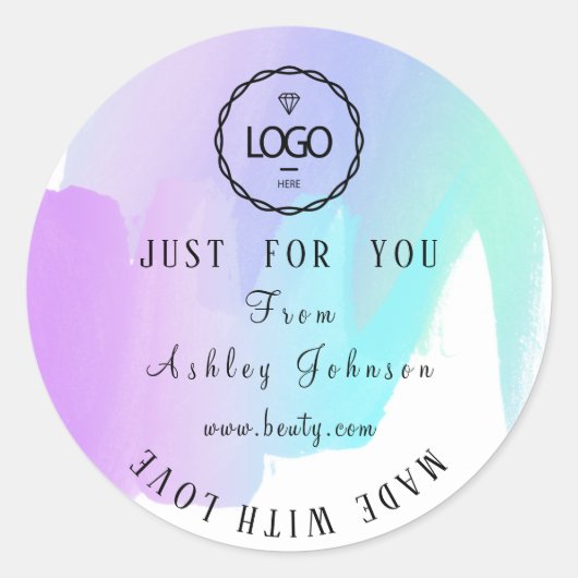 Dankeschön Logo aus Liebe Rosa Blau Ombre Farbe Runder Aufkleber (Vorderseite)