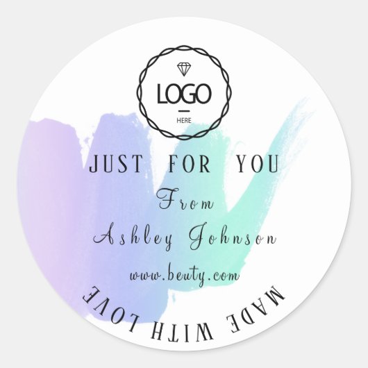 Dankeschön Logo aus Liebe Rosa Lila Minze Runder Aufkleber (Vorderseite)