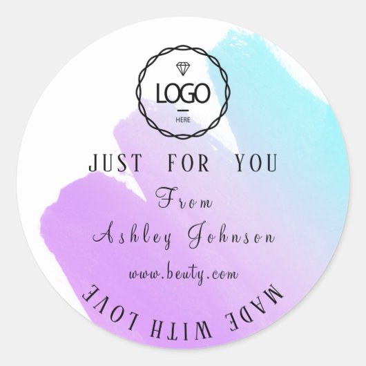 Dankeschön Logo aus Liebe Rosa Lila Ombre Runder Aufkleber (Vorderseite)