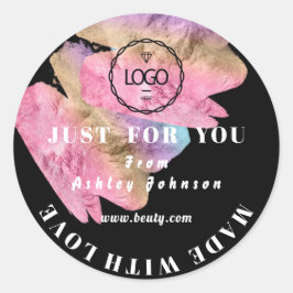 Dankeschön Logo aus Liebe Rosa Schwarz Runder Aufkleber