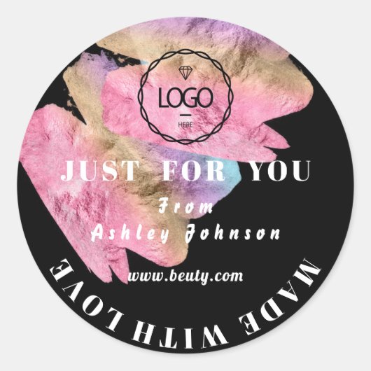 Dankeschön Logo aus Liebe Rosa Schwarz Runder Aufkleber (Vorderseite)