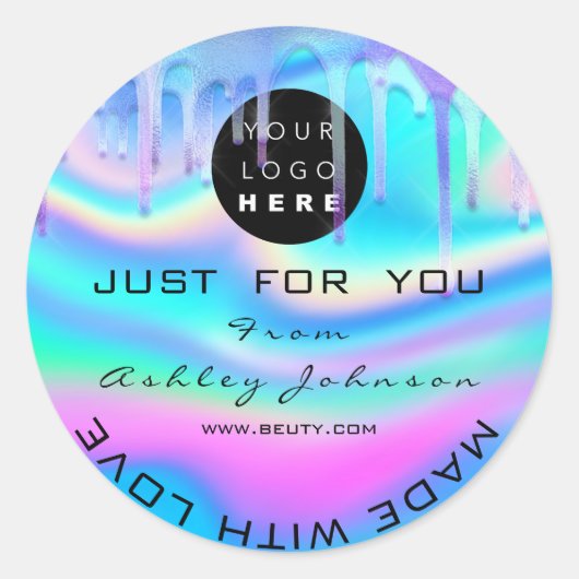 Dankeschön Logo-Holograph aus Liebe-Tropfen pink Runder Aufkleber (Vorderseite)