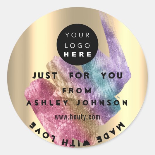 Dankeschön Logo Holograph Made Gold Blue Stroke Cl Runder Aufkleber (Vorderseite)