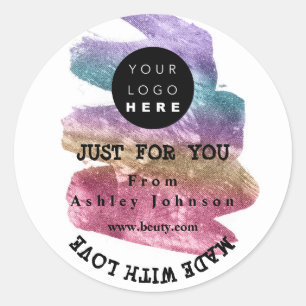 Dankeschön Logo mit Liebe Strokes Pink Ombre Runder Aufkleber