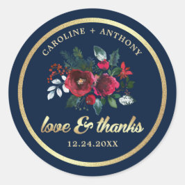 Dankeschön. Marineblau | Burgundy Bloom Wedding Runder Aufkleber